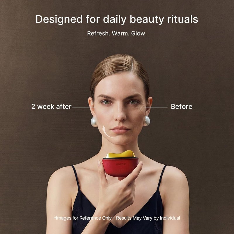 zdeer LED Red Light for Face & Neck Massager Facial Care Device – Electric Gua Sha Brass Tool with Heat & Vibration for Firming, Sculpting & Skincare, Red - Image 2